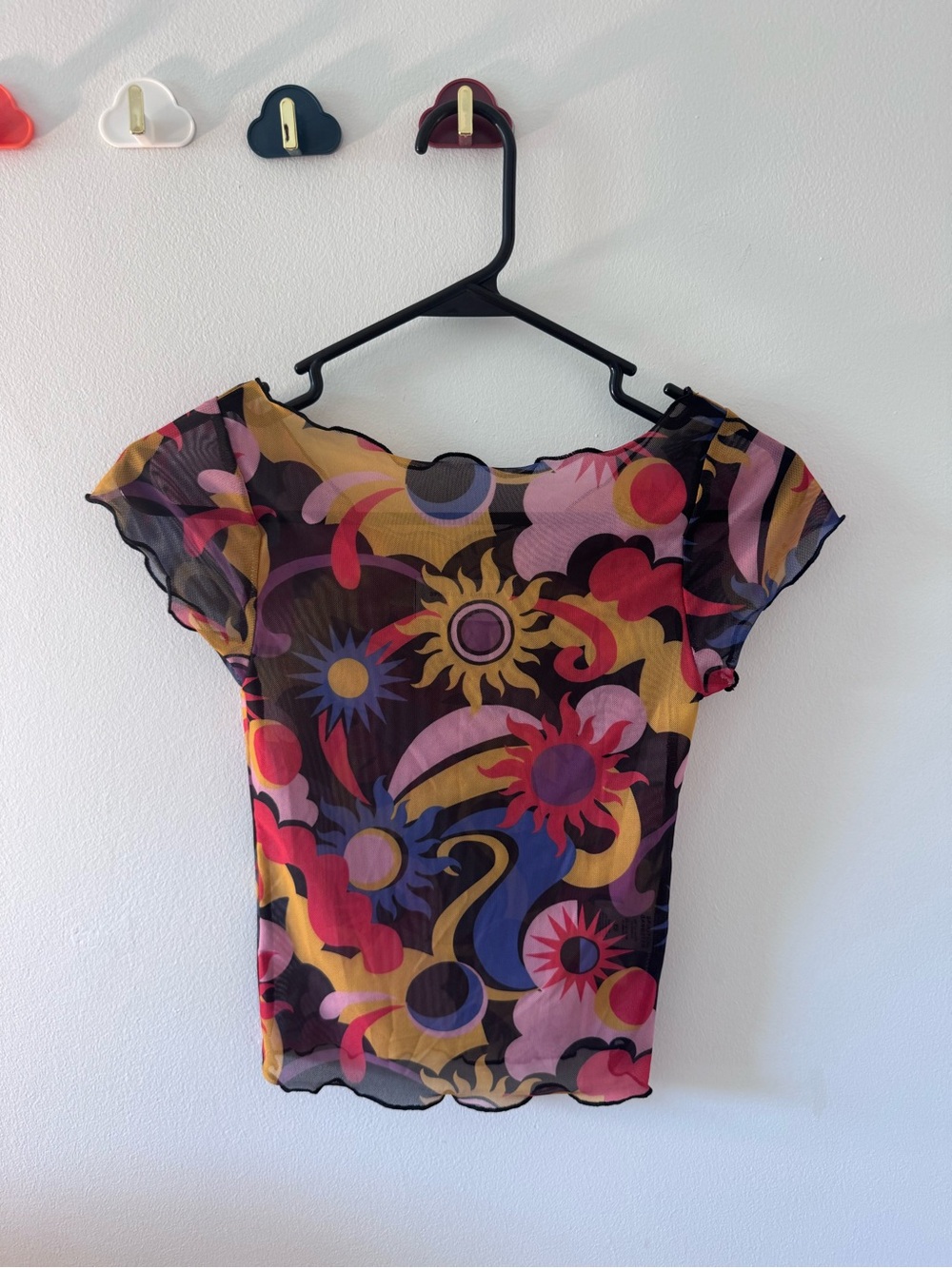 Spiritual Gangster Multicolor Sheer Floral Sunprint Cap Sleeve Tee